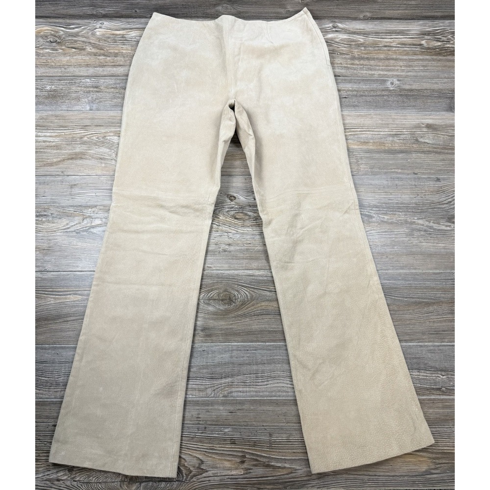 NWT Newport News Suede Leather Pants Womens 14 34x32 Beige Straight Leg VTG 90's